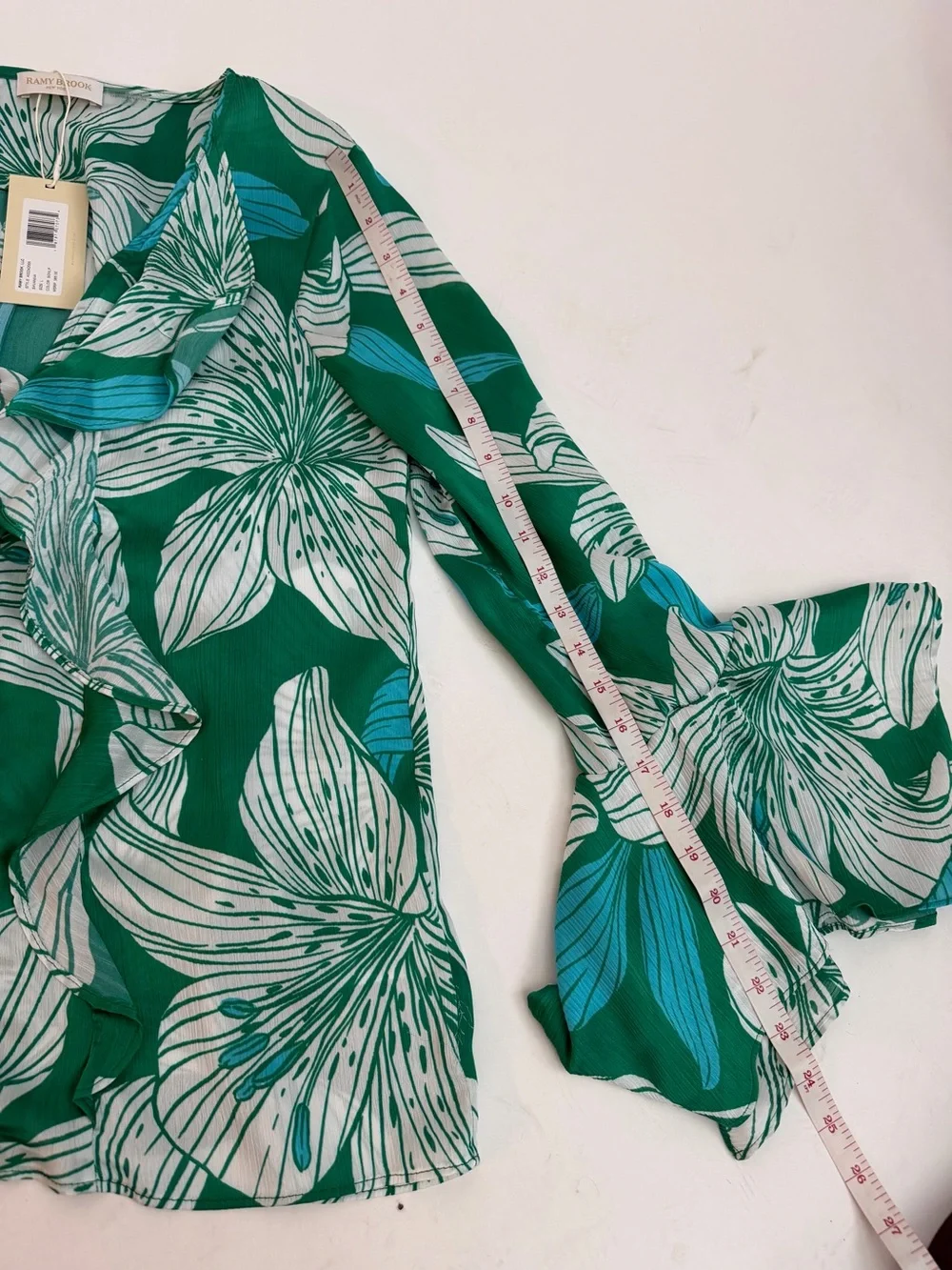 NWT Ramy Brook Savanna Lily Print Ruffle Button Front Blouse L Coastal $365 - Picture 4 of 5